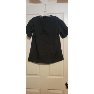 Melrose By May Hill Uniforms Black Mock Wrap Scrub Top V-Neck Short Sleeve Women